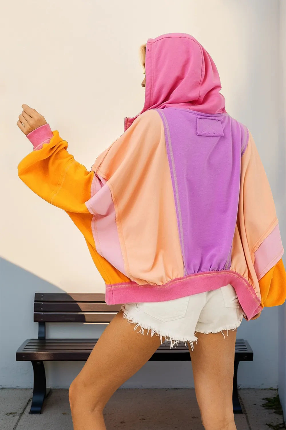 Sarah Express Women's Color Block Zip Up Hoodie