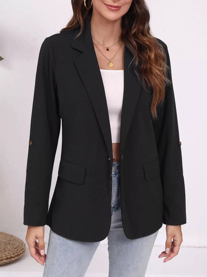 Sarah Express Women's Lapel Collar Roll-Up Sleeve Blazer