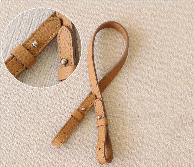 Sarah Express Genuine Leather Bag Strap Replacement – Adjustable Spaghetti Shoulder Strap with Gold & Silver Stud Detail Biscuit with silver