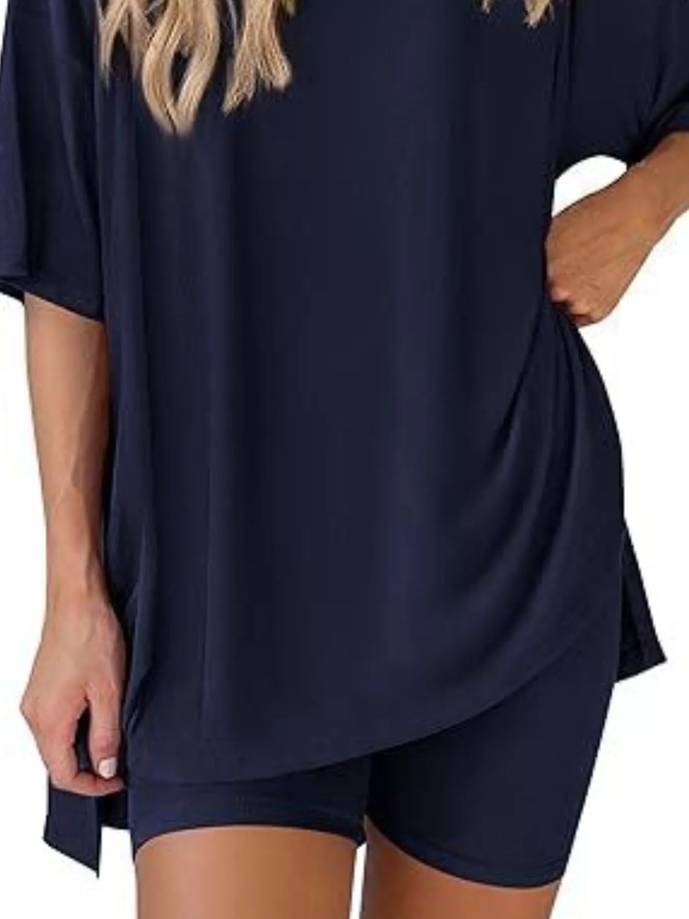 Sarah Express Women's Relaxed Fit Round Neck Top and Shorts Two-Piece Set - Plus Size Loungewear