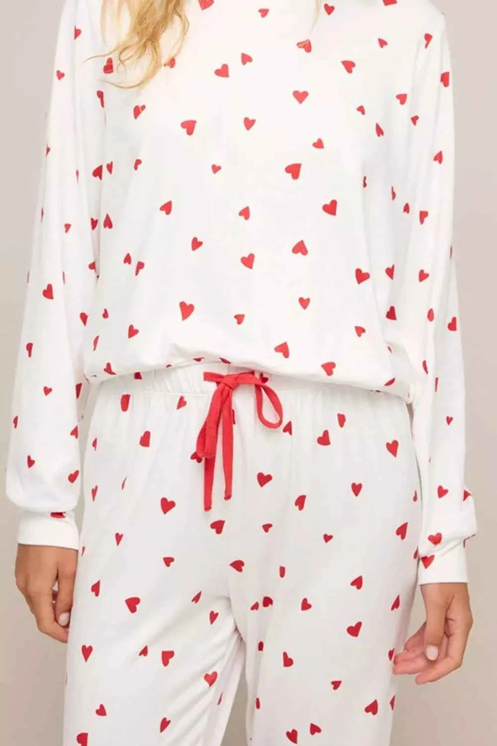 Sarah Express Women's Hearts Printed Long Sleeve Top & Drawstring Pants Lounge Set