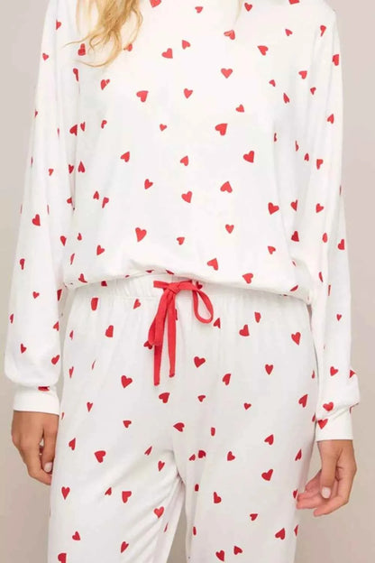 Sarah Express Women's Hearts Printed Long Sleeve Top & Drawstring Pants Lounge Set