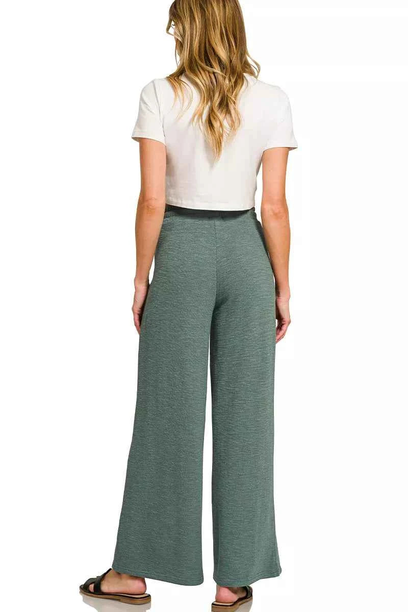 Sarah Express Women's Cotton Slub Short Sleeve Tee and Pants Set - Zenana Loungewear