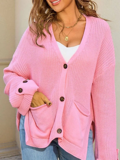Sarah Express Women's Oversized Knit Button-Down Cardigan with Pockets Pink