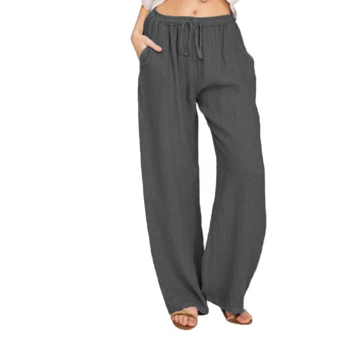 Sarah Express Women's Casual Cotton Linen Wide Leg Yoga Pants High Waist Loose Trousers
