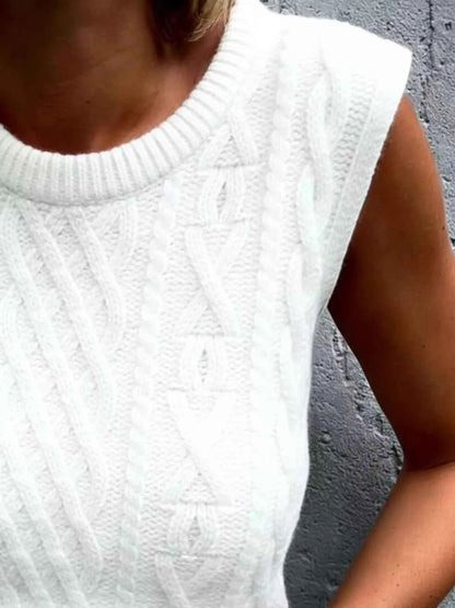 Sarah Express Women's Cable Knit Sweater Vest - Ribbed Sleeveless Knit Top