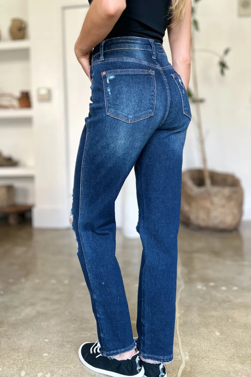 Sarah Express Women’s Plus Size High Waist Heavy Destroy Straight Jeans