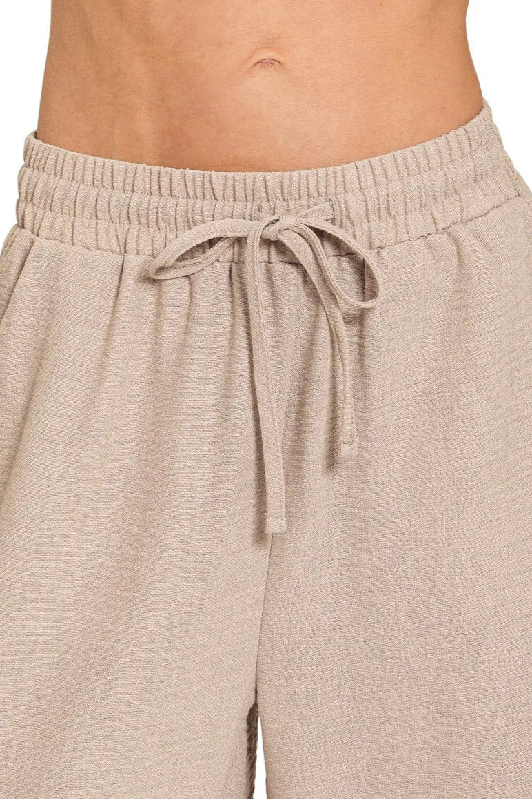 Sarah Express Women’s Woven Crepe Wide Leg Pants with Elastic Waist