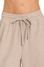 Sarah Express Women’s Woven Crepe Wide Leg Pants with Elastic Waist