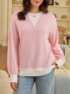 Sarah Express Women's Two-Tone Ribbed Knit Sweatshirt