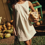 Sarah Express Women's Cotton Linen Backless Mini Dress Sleeveless Vest Style