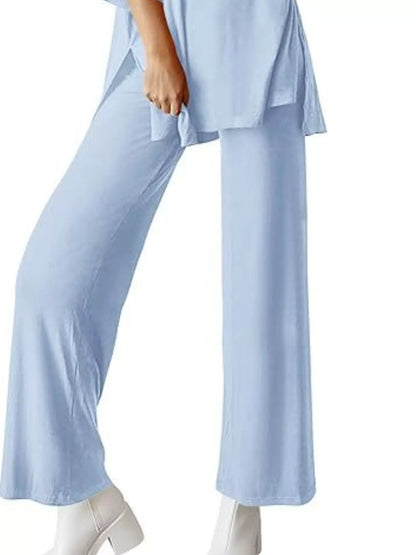 Sarah Express Relaxed Fit Round Neck Top and Pants Two-Piece Lounge Set