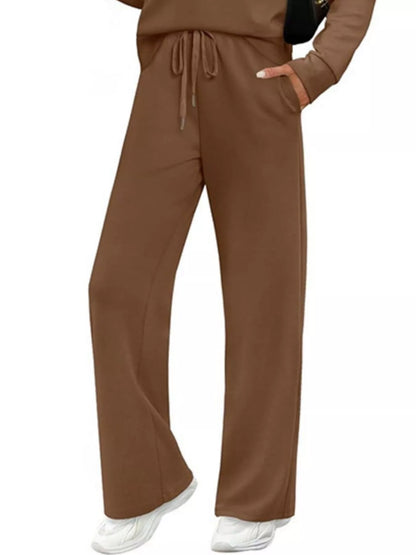 Sarah Express Women's Plus Size Round Neck Long Sleeve Top and Pants Lounge Set - Two Piece