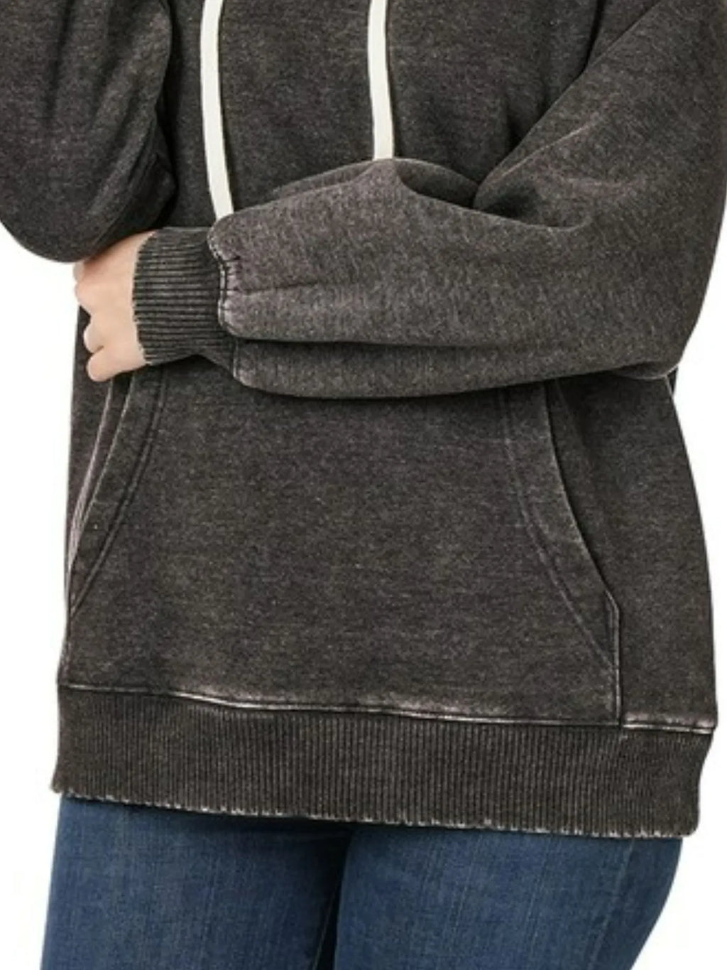 Sarah Express Women’s Acid Wash Fleece Hoodie with Drawstring
