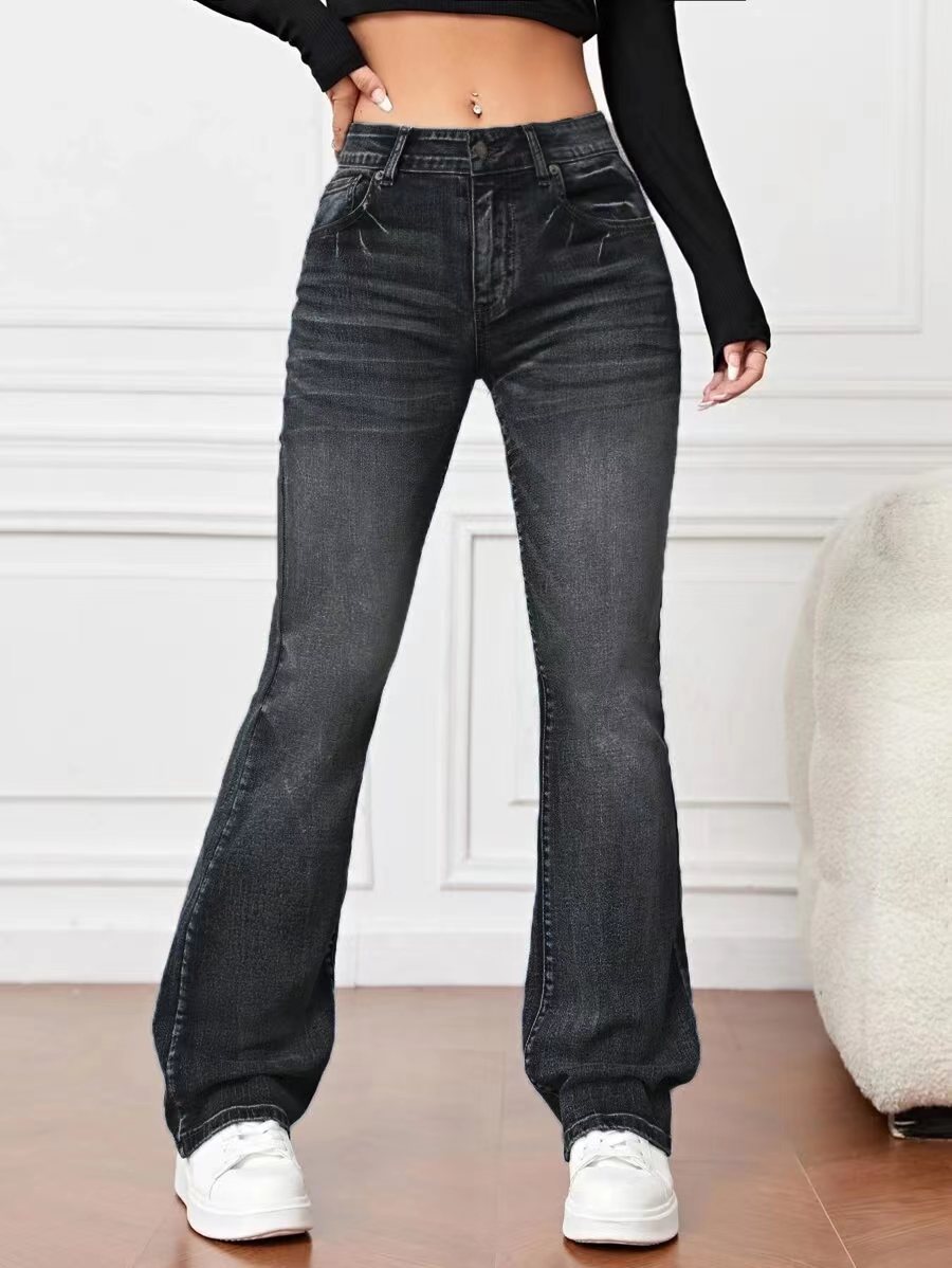 Sarah Express Women's High Waist Bootcut Denim Jeans Stretch Cotton Flare Leg Pants with Pockets