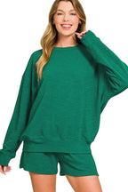 Sarah Express Women’s Slub Knit Lounge Set with Long Sleeve Top and Shorts
