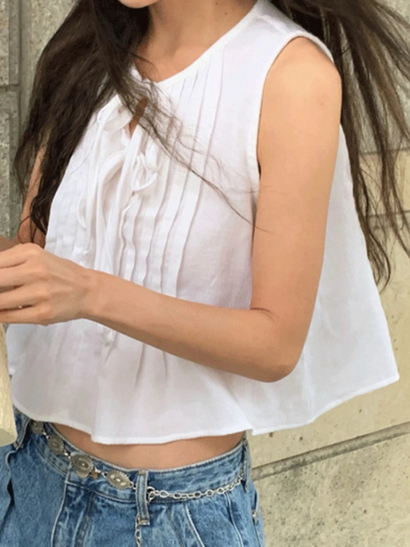 Sarah Express Women's Tie-Front Sleeveless Summer Blouse