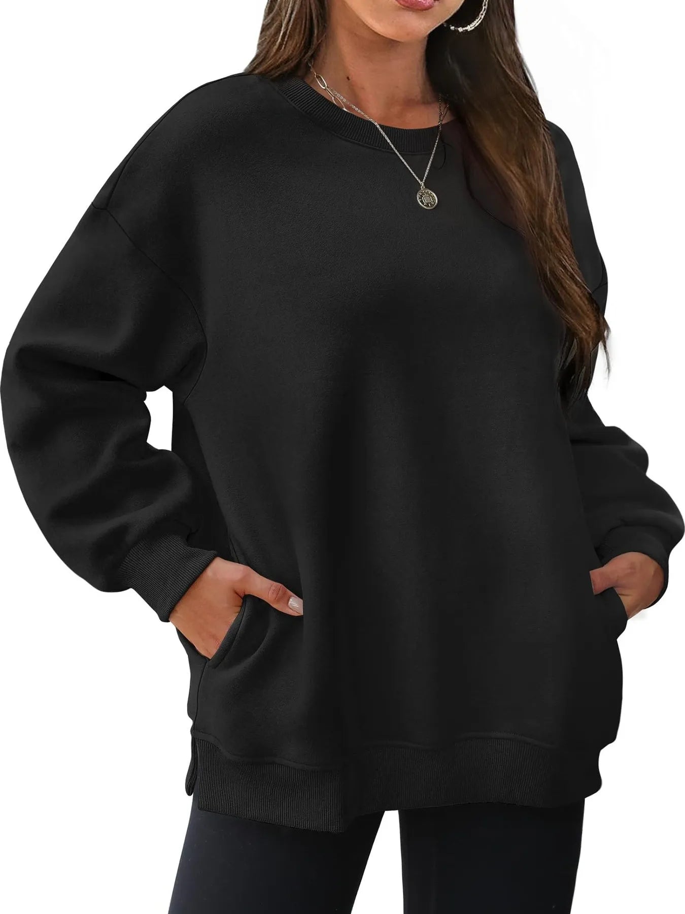 Sarah Express Women's Oversized Long Sleeve Crewneck Sweatshirt Black