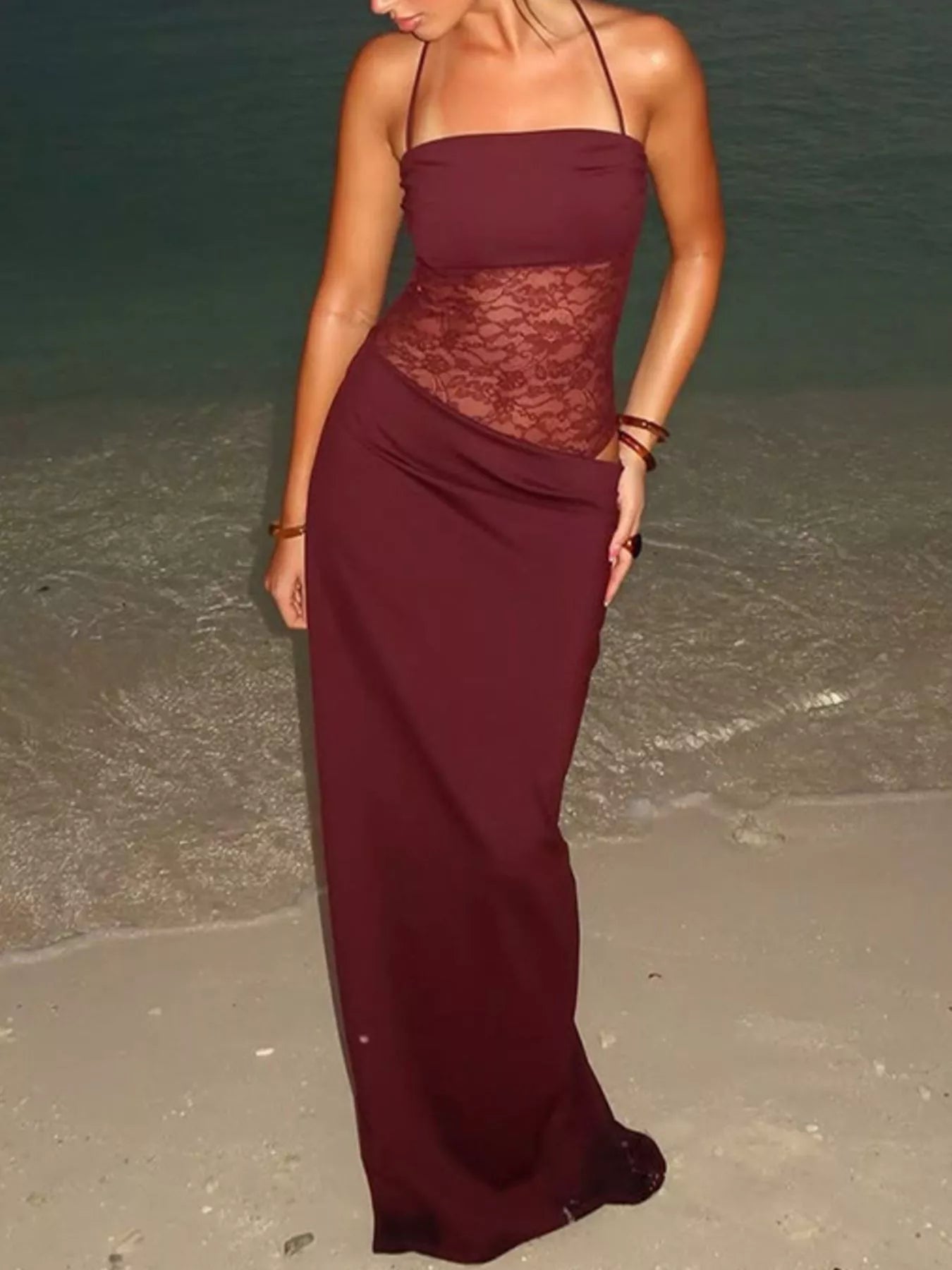 Sarah Express Women's Lace Panel Bodycon Maxi Dress