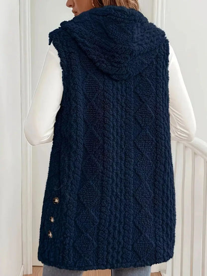 Sarah Express Women's Hooded Button-Up Sherpa Vest Coat