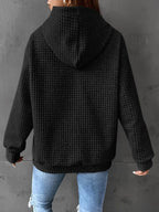 Sarah Express Women's Solid Color Hoodie Long Sleeve Plaid Pocket Pullover Sweatshirt Casual