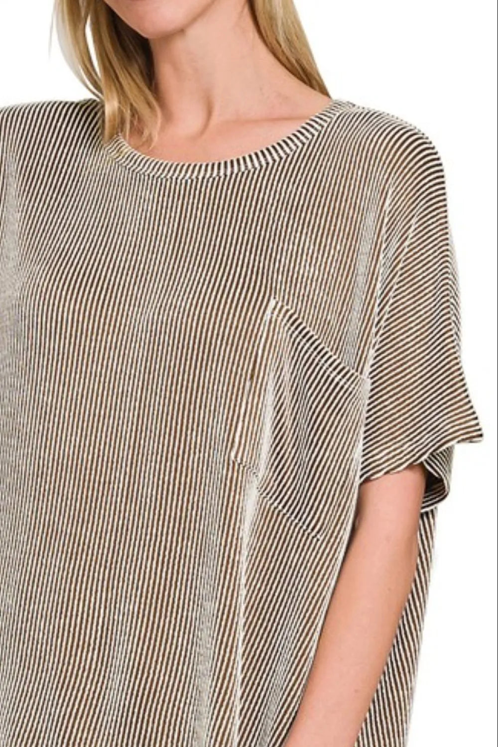 Sarah Express Women's Top Corded Rib Oversized Short Sleeve Casual Spring Summer