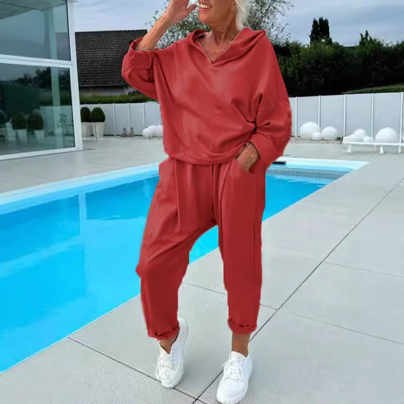 Sarah Express Women's Hooded Sweatshirt Two-Piece Matching Set Loungewear Athleisure