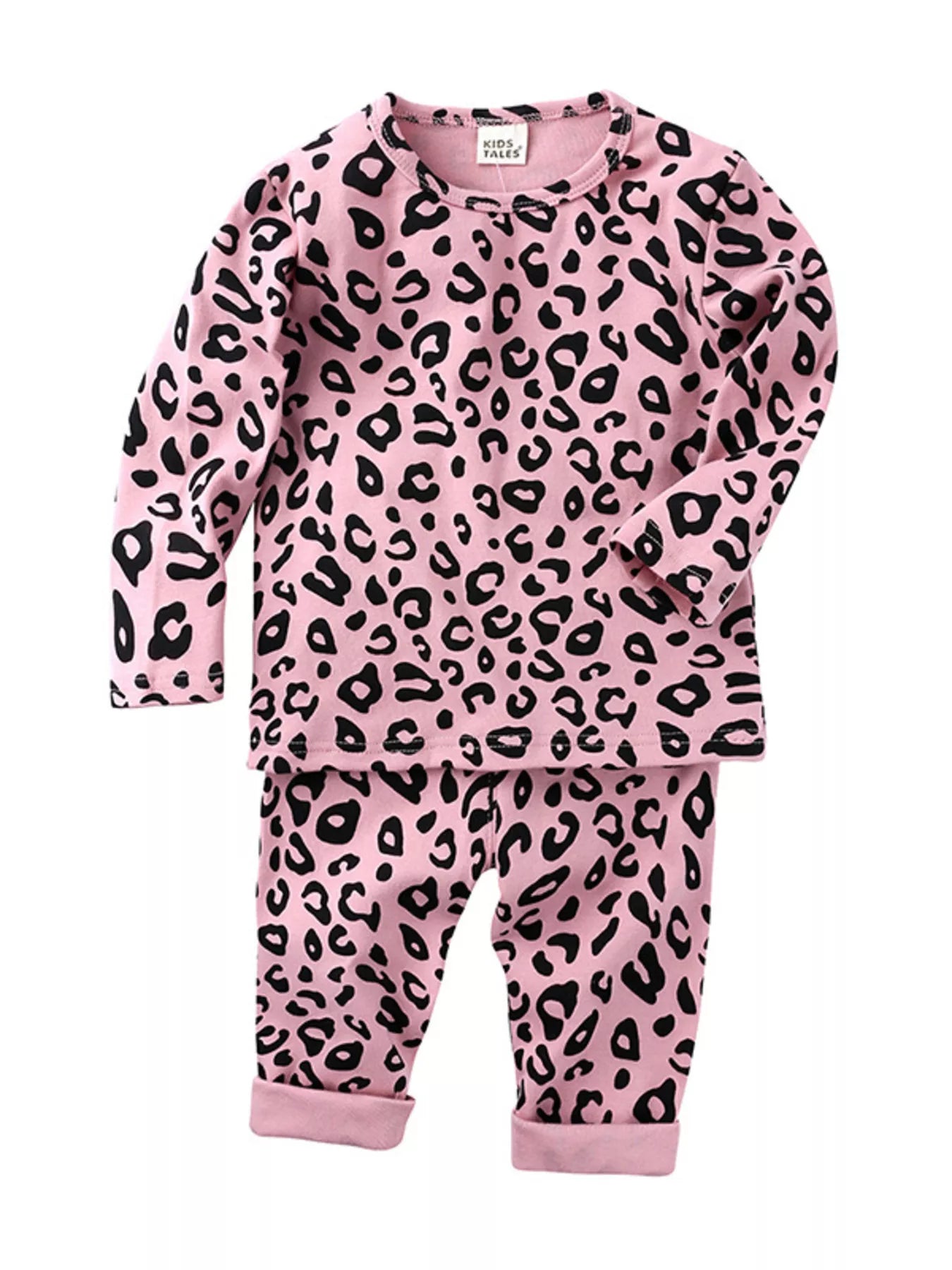 Sarah Express Children's Leopard Print Long Sleeve Top and Pants Set Pink Purple