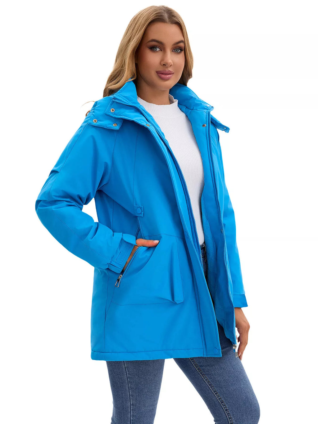 Sarah Express Women's Hooded Mid-Length Windproof Outerwear Plus Size
