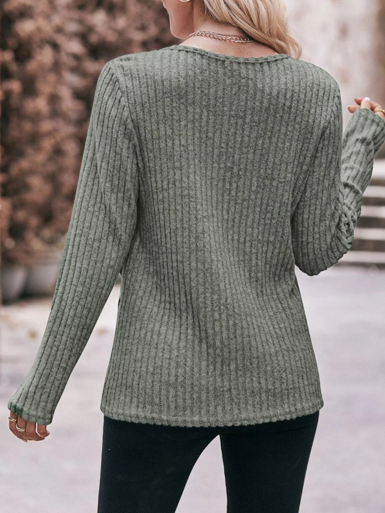 Sarah Express Women's Ribbed Knit Long Sleeve T-Shirt