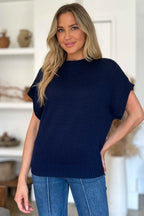 Sarah Express Women’s Plus Size Short Sleeve Mock Neck Viscose Sweater
