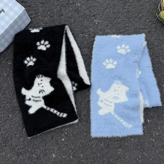 Sarah Express Women's Cute Cat Paw Print Plush Scarf