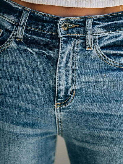 Sarah Express Women's Frayed Hem High-Waisted Wide Leg Jeans