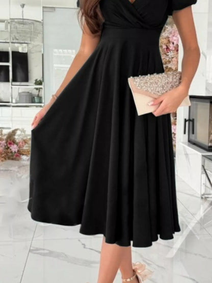 Sarah Express Women's Surplice Short Sleeve Midi Dress