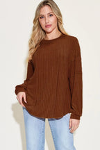Sarah Express Women’s Plus Size Ribbed Long Sleeve T-Shirt with Exposed Seam
