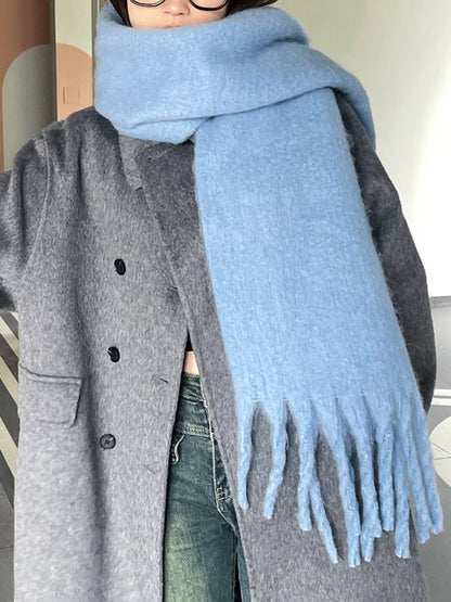 Sarah Express Women's Solid Color Fringe Scarf Haze Blue ONESIZE