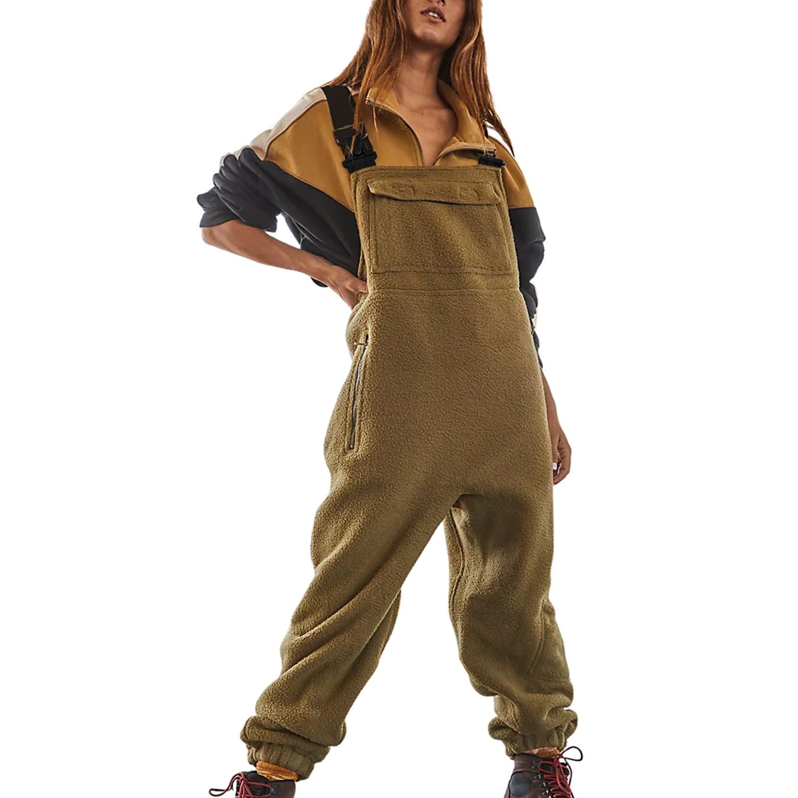 Sarah Express Polar Fleece Workwear Jumpsuit Suspender Overalls Wide Waist