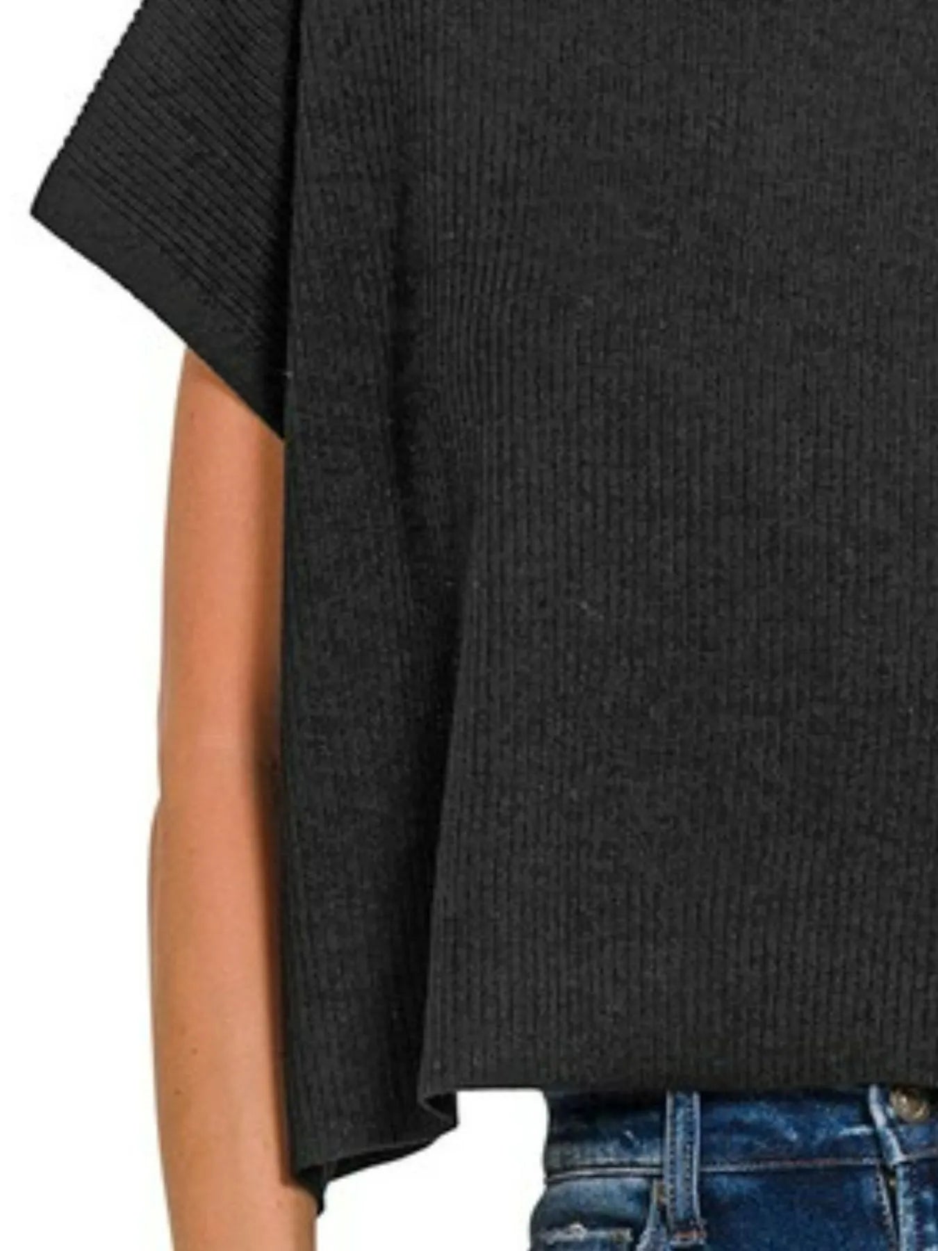 Sarah Express Women’s Boxy Mock Neck Short Sleeve Sweater Casual Spring Summer

