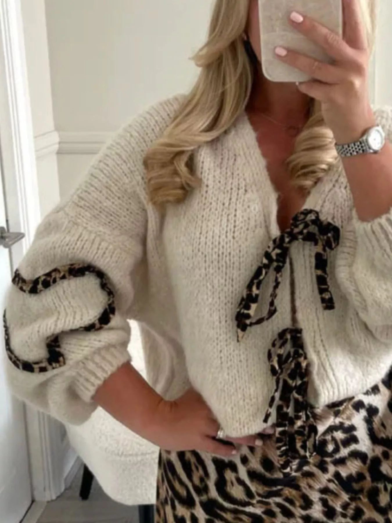 Sarah Express Women's Tie Front Long Sleeve Sweater