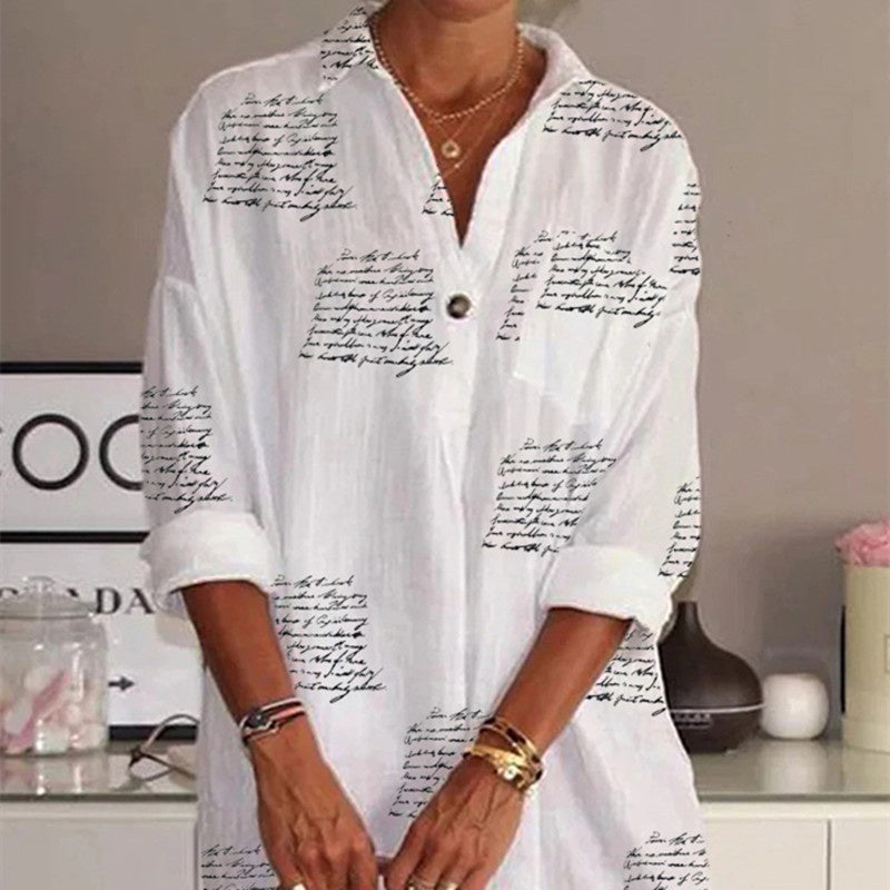 Sarah Express Letter Print Slim Fit Shirt Dress Women's Mid Waist Single Breasted Button Front Dress