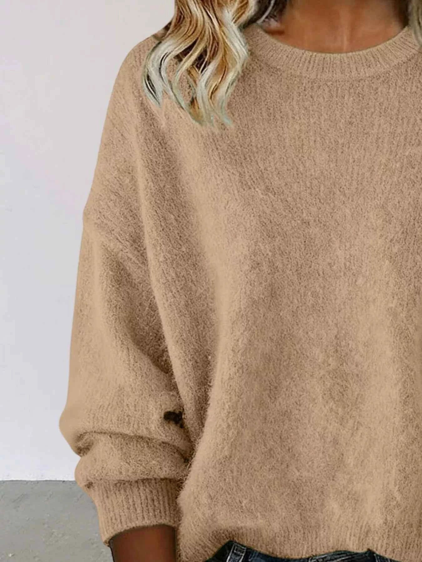 Sarah Express Women's Round Neck Dropped Shoulder Sweater - Plus Size