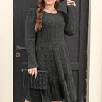 Sarah Express Women's Round Neck Knitted Sweater Dress Long Sleeve Bodycon