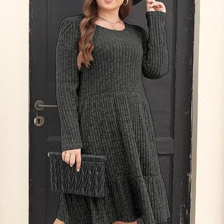 Sarah Express Women's Round Neck Knitted Sweater Dress Long Sleeve Bodycon