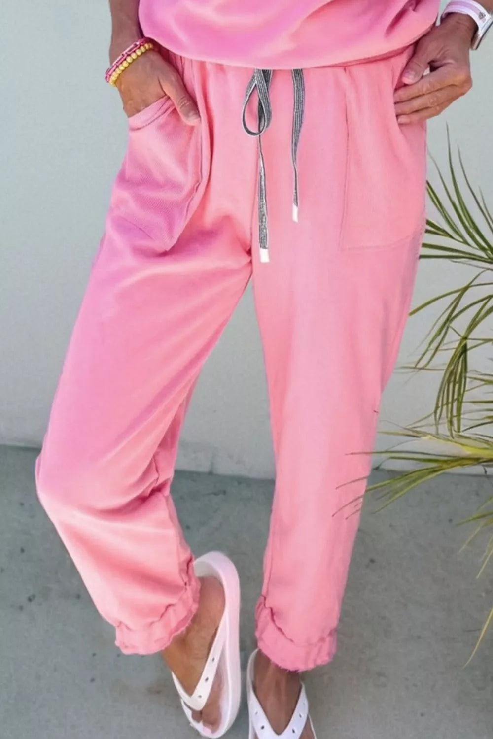 Sarah Express Women's V-Neck Tee and Drawstring Pants Two Piece Set - Casual Loungewear Outfit