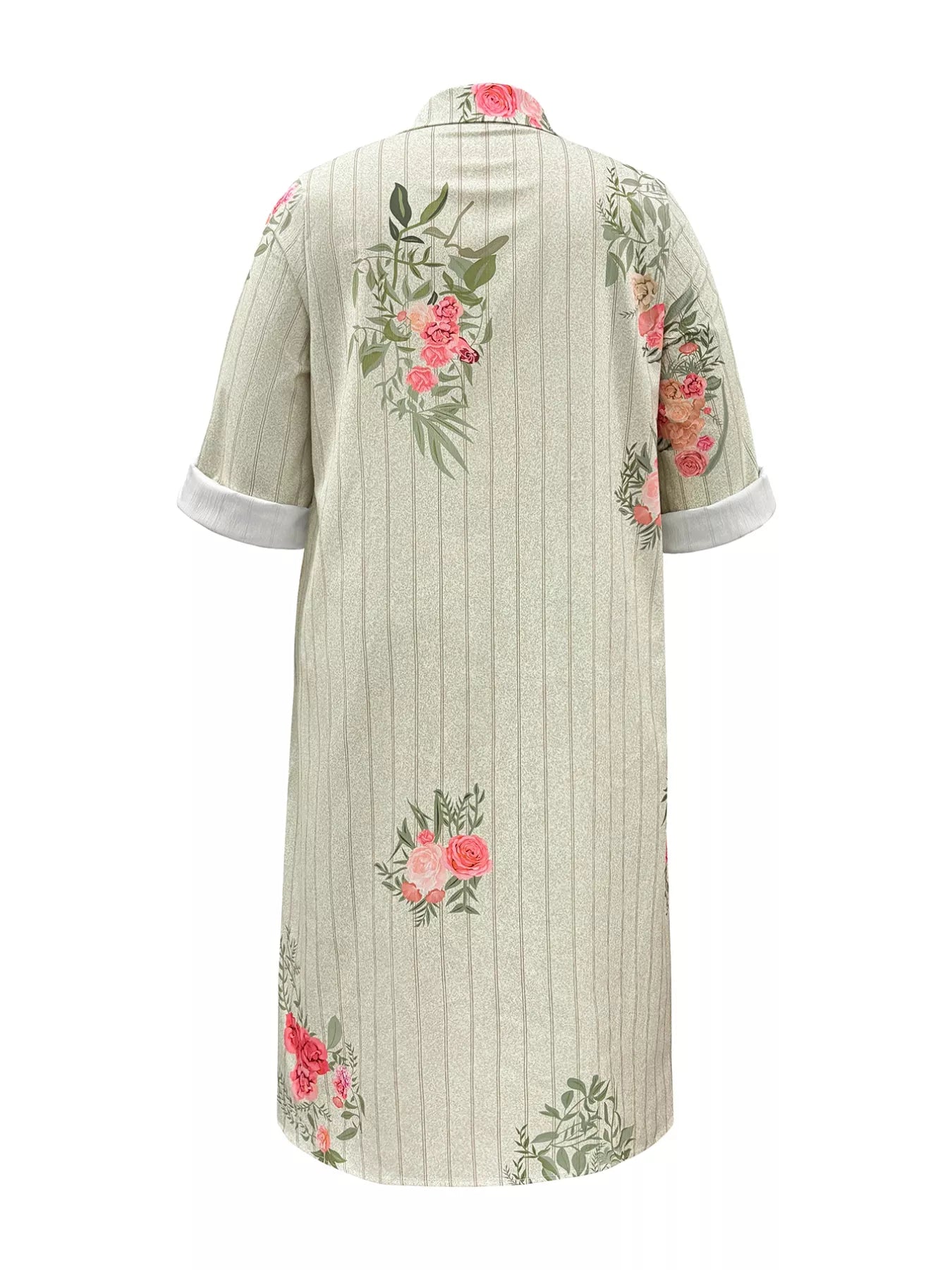 Sarah Express Women's Plus Size Floral Striped Button-Down Midi Shirt Dress