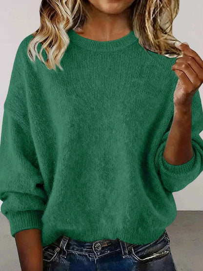 Sarah Express Women's Round Neck Dropped Shoulder Sweater - Plus Size Green