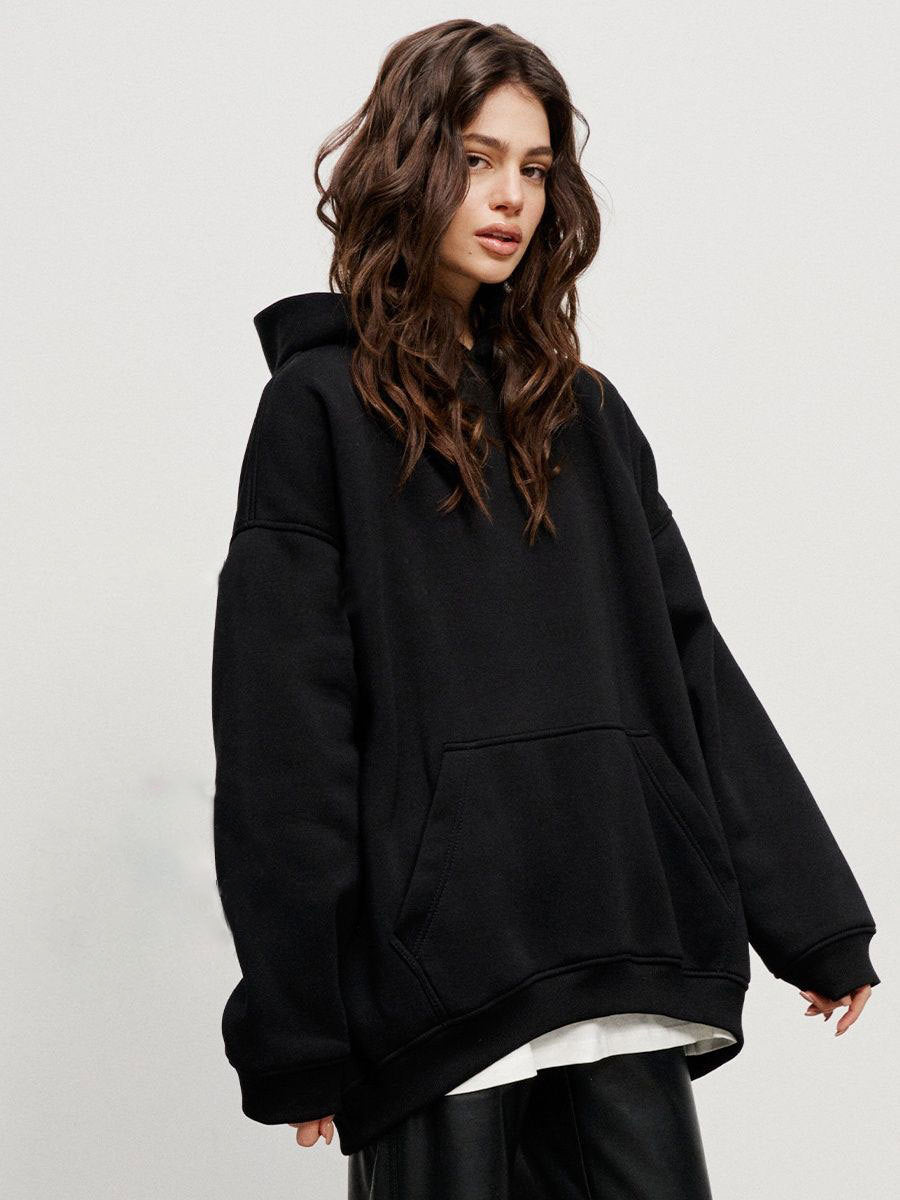 Sarah Express Women's Hooded Sweater Boyfriend Style Polar Fleece Loose Fit Pullover with Pockets