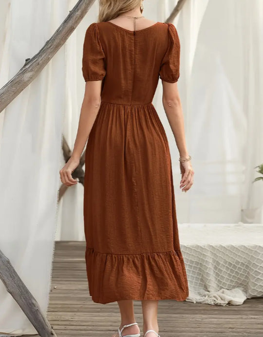 Women's Ruffled Bubble Sleeve Long Dress