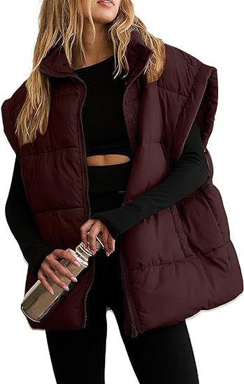 Sarah Express Cotton Padded Puffer Vest Stand Collar Zipper Pockets Sleeveless