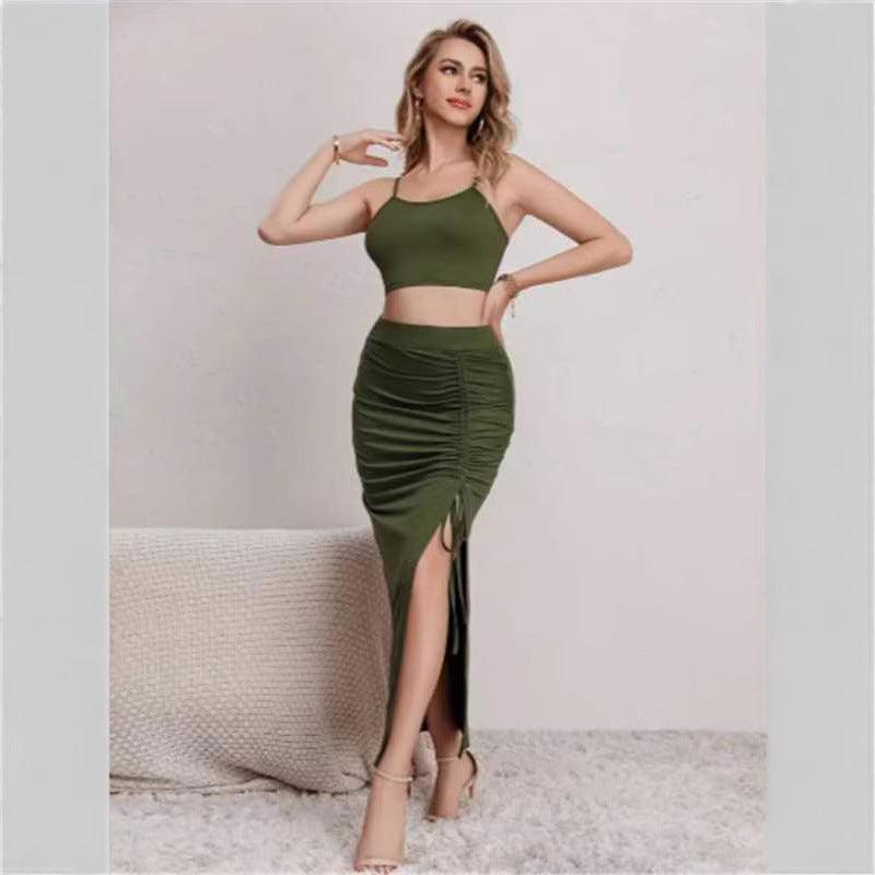 Sarah Express Women's Sleeveless Slim Fit Two Piece Dress Set with Split Skirt